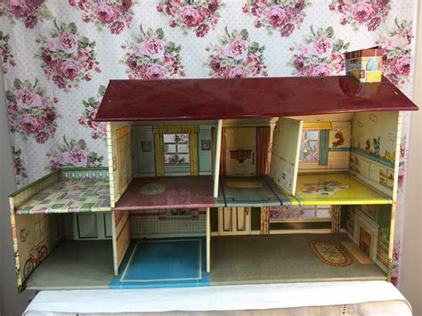 1950s metal doll house|vintage tin doll houses 1950.